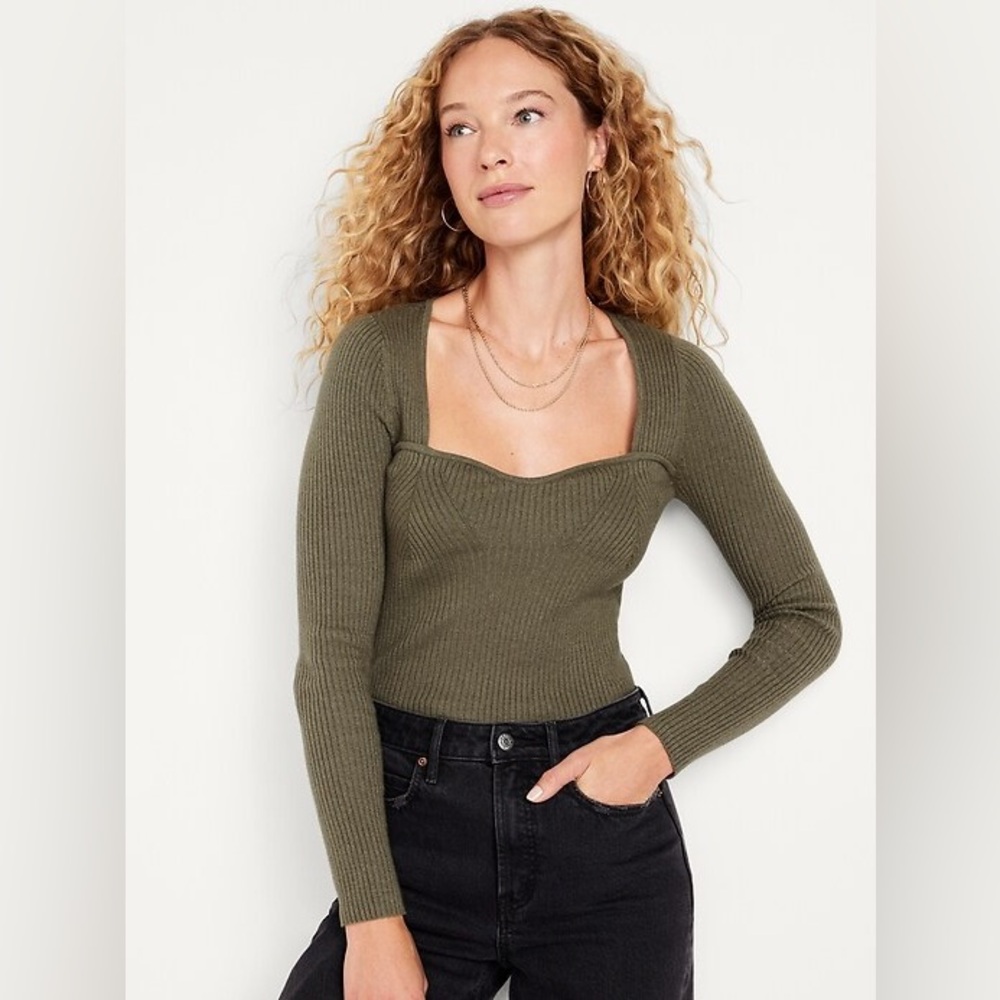 Old Navy Women's Olive Ribbed Blouse